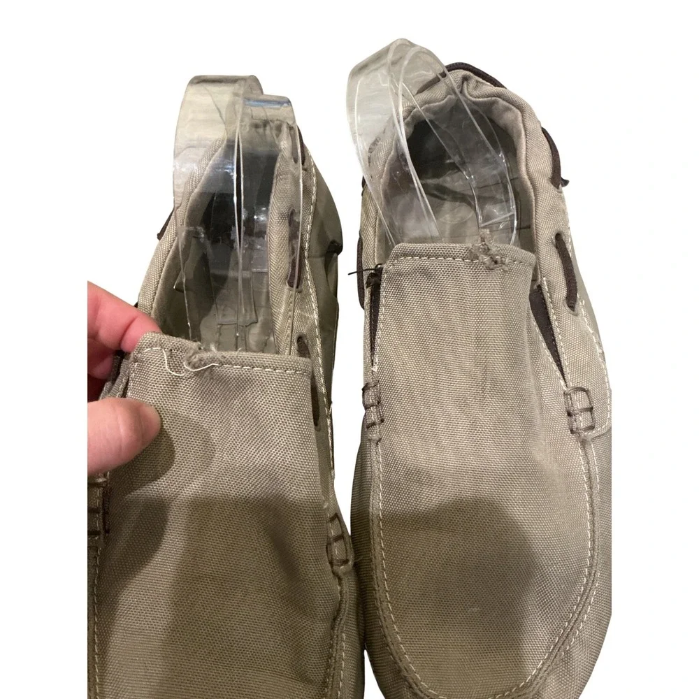 Crocs‎ Beach Line Boat Shoes Mens 13 Khaki Tan Canvas Slip On Loafers 15386